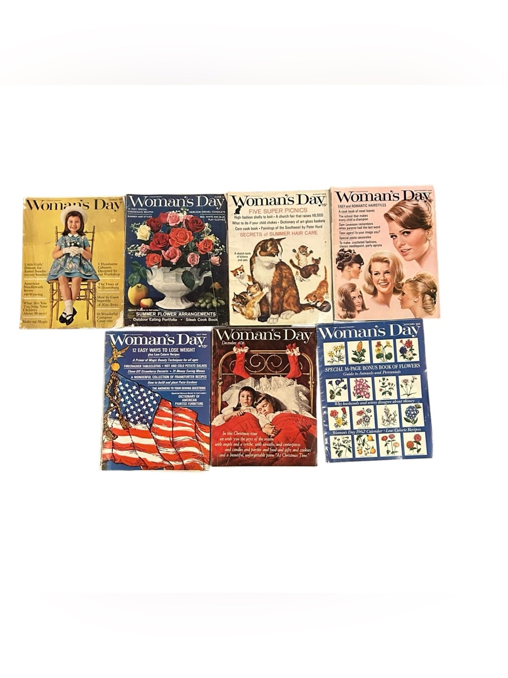 Woman's Day Magazine Lot of 7 1962-1966 Mid Century Modern Ads Vintage
